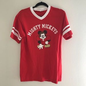 Old School Mighty Mickey Mouse T-Shirt Tee Red White Medium